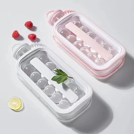 Portable 2in1 Kitchen Pop Ice Ball Maker with Lid Ice Cube Tray & Storage Container, White, 30x12cm- Furaha Finds Kenya