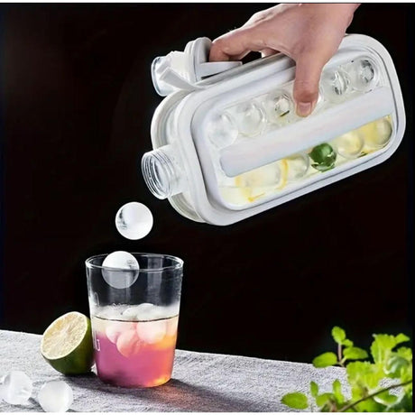 Portable 2in1 Kitchen Pop Ice Ball Maker with Lid Ice Cube Tray & Storage Container, White, 30x12cm- Furaha Finds Kenya