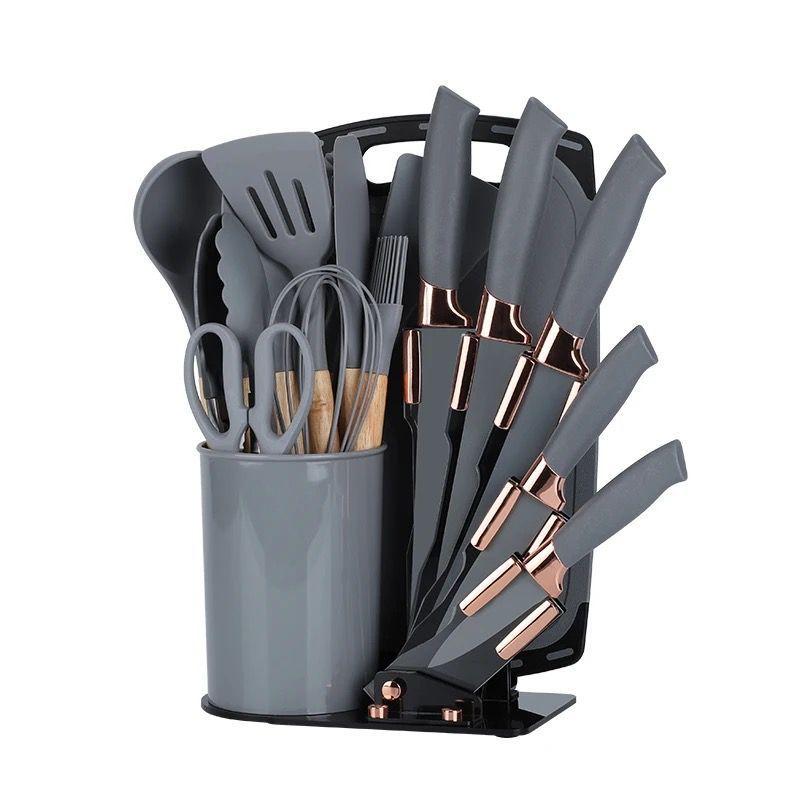 Elegant Kitchenware Set with Stand, Knives & Silicone Spoons- Furaha Finds Kenya