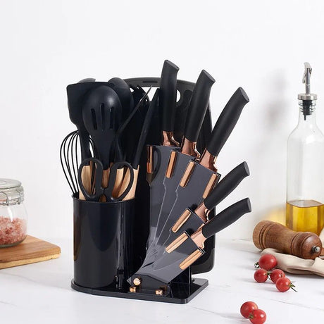 Elegant Kitchenware Set with Stand, Knives & Silicone Spoons- Furaha Finds Kenya