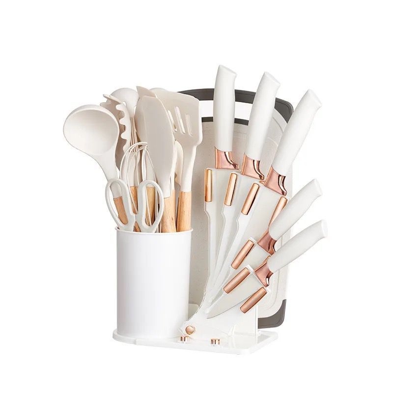 Elegant Kitchenware Set with Stand, Knives & Silicone Spoons- Furaha Finds Kenya