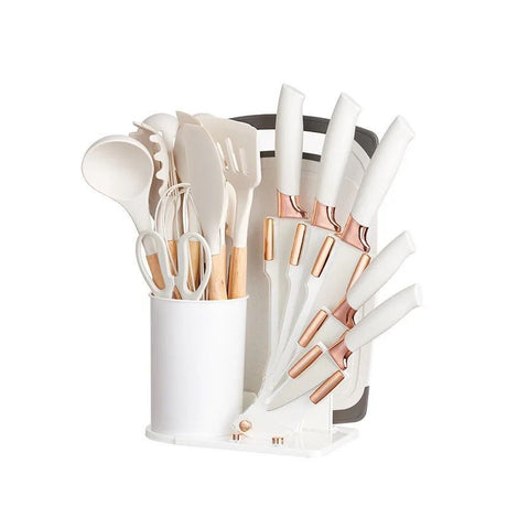 Elegant Kitchenware Set with Stand, Knives & Silicone Spoons- Furaha Finds Kenya