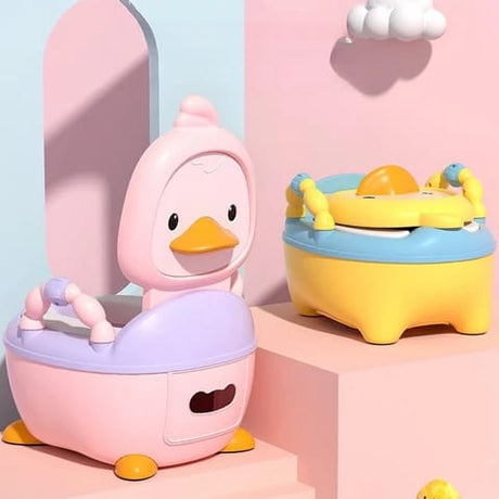 Furaha Finds High Quality Kids Potty  Cartoon duck baby toilet seat with ergonomic backrest, detachable bowl, and non slip base.