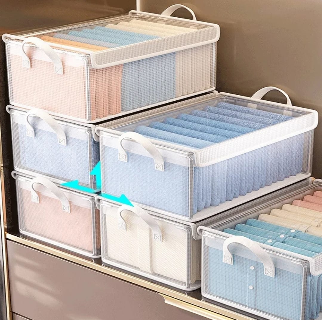 Furaha Finds Thick Transparent Fabric Closet Organizer  47cm x 28cm x 20cm space-saving storage solution for clothes and accessories.