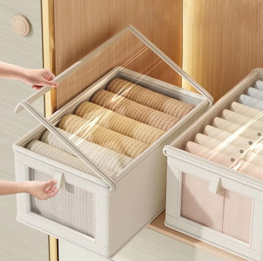 Furaha Finds Wardrobe Foldable Clothes Organizer with Cover  40cm x 25cm x 20cm compact closet storage box for clothing and accessories.