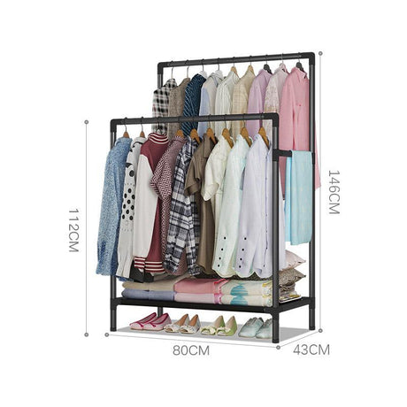 Double Pole Clothing Rack With Lower Storage Shelf for Boxes Shoes