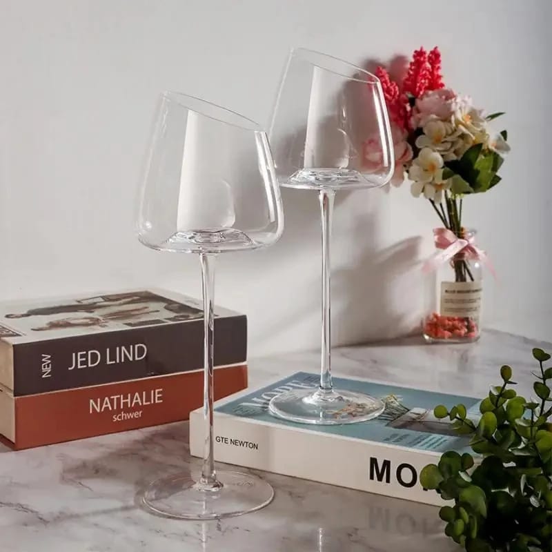 2pc Slanted Medium Capacity Crystal Wine Glass- Furaha Finds Kenya