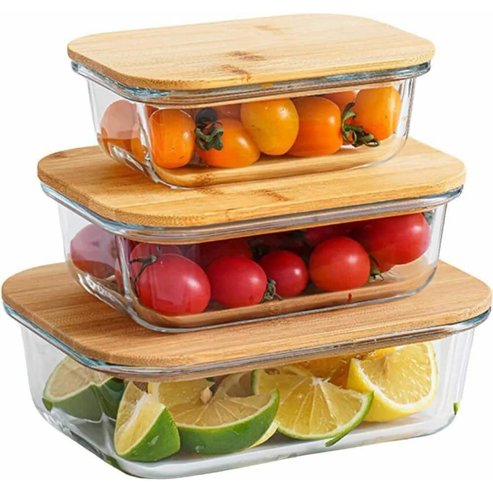 3pcs Glass Storage Containers with Bamboo Lids Leak Resistant & Microwave Safe- Furaha Finds Kenya