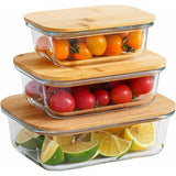 3pcs Glass Storage Containers with Bamboo Lids Leak Resistant & Microwave Safe- Furaha Finds Kenya
