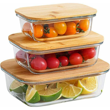 3pcs Glass Storage Containers with Bamboo Lids Leak Resistant & Microwave Safe- Furaha Finds Kenya