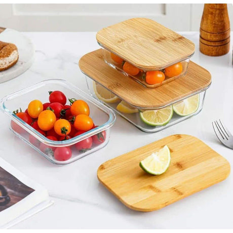 3pcs Glass Storage Containers with Bamboo Lids Leak Resistant & Microwave Safe- Furaha Finds Kenya