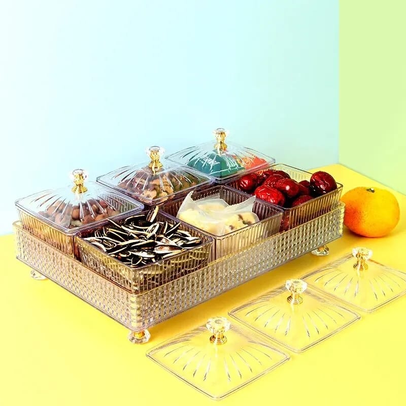 Acrylic Square Designer Serving Plate Bowl Stand with Acrylic Base Tray Set of 7