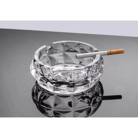 Ash Tray Round Glass, Black & Silver Design