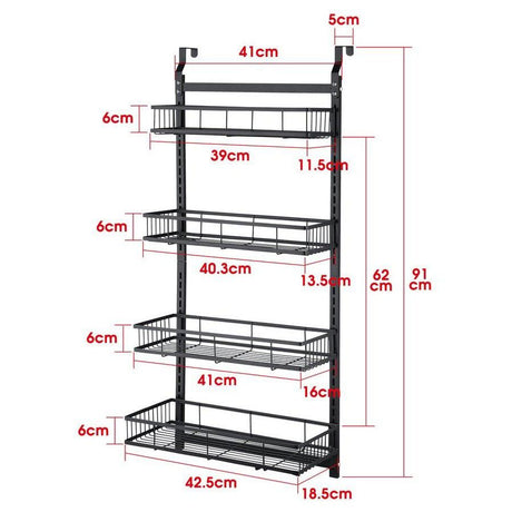 4 Tier Over Door Caddy Organizer Adjustable Hanging Steel Storage Rack with Suction Cups- Furaha Finds Kenya