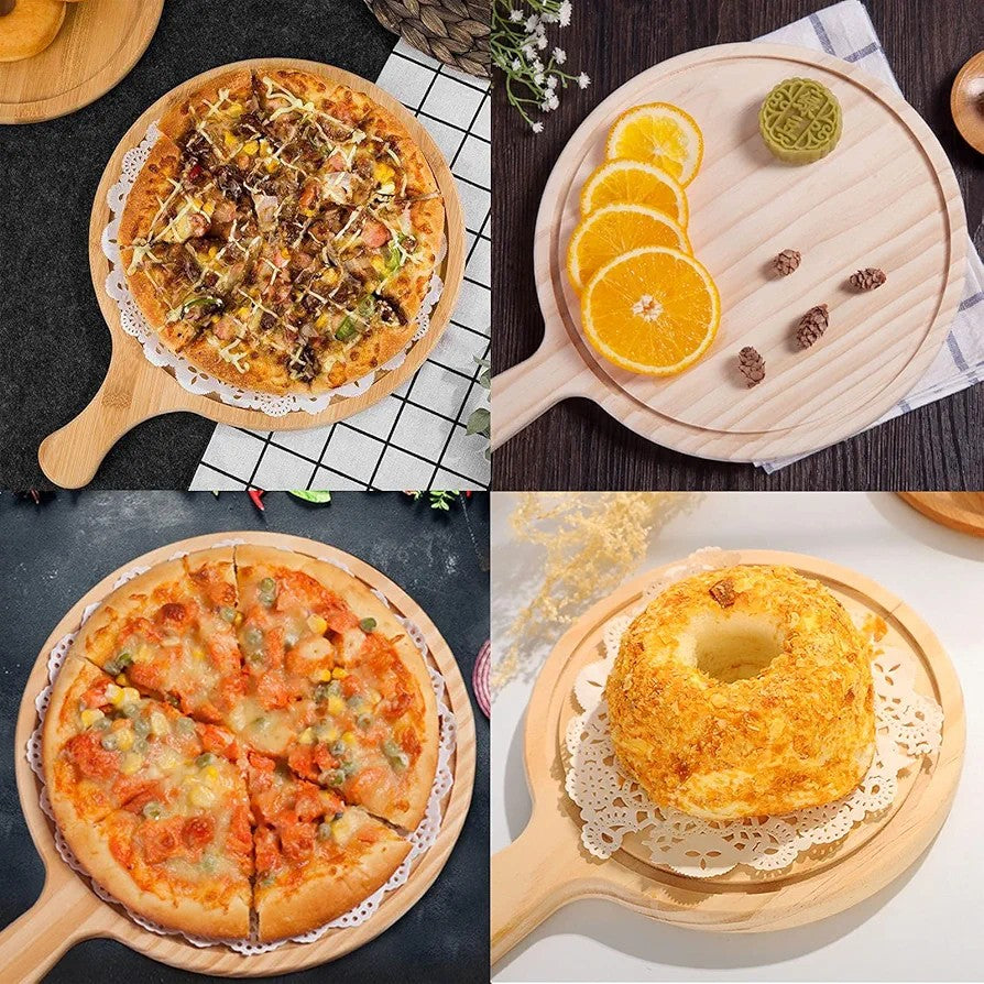 Round Bamboo Pizza Board with Handle  35x26 cm Small