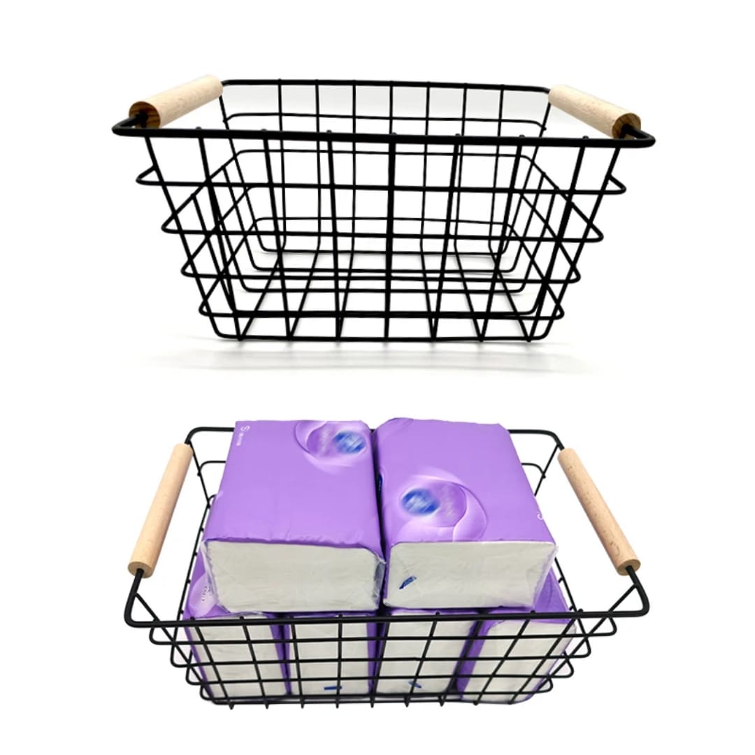 Metal Wire Storage Basket with Handle Size 24 cm X 13 cm X 17 cm