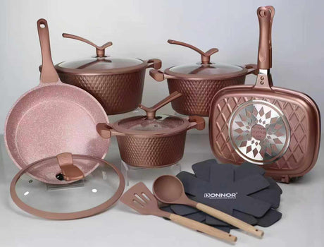 Donnor 15pcs Diamond Nonstick Cookware Set 6 Layer Premium Design- Furaha Finds Kenya