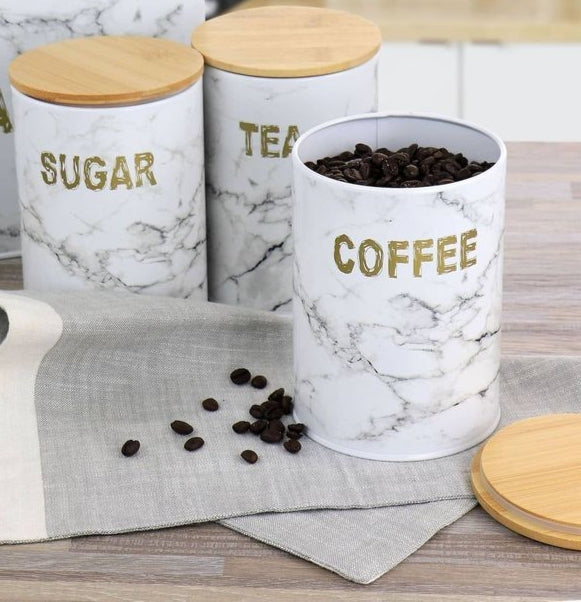 3pcs Airtight Ceramic Canisters Set with Bamboo Lid
