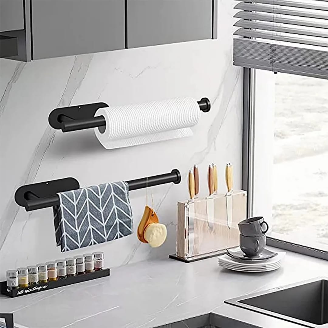 Stainless Wall Mounted Paper Towel Holder (Silver/Black)- Furaha Finds Kenya
