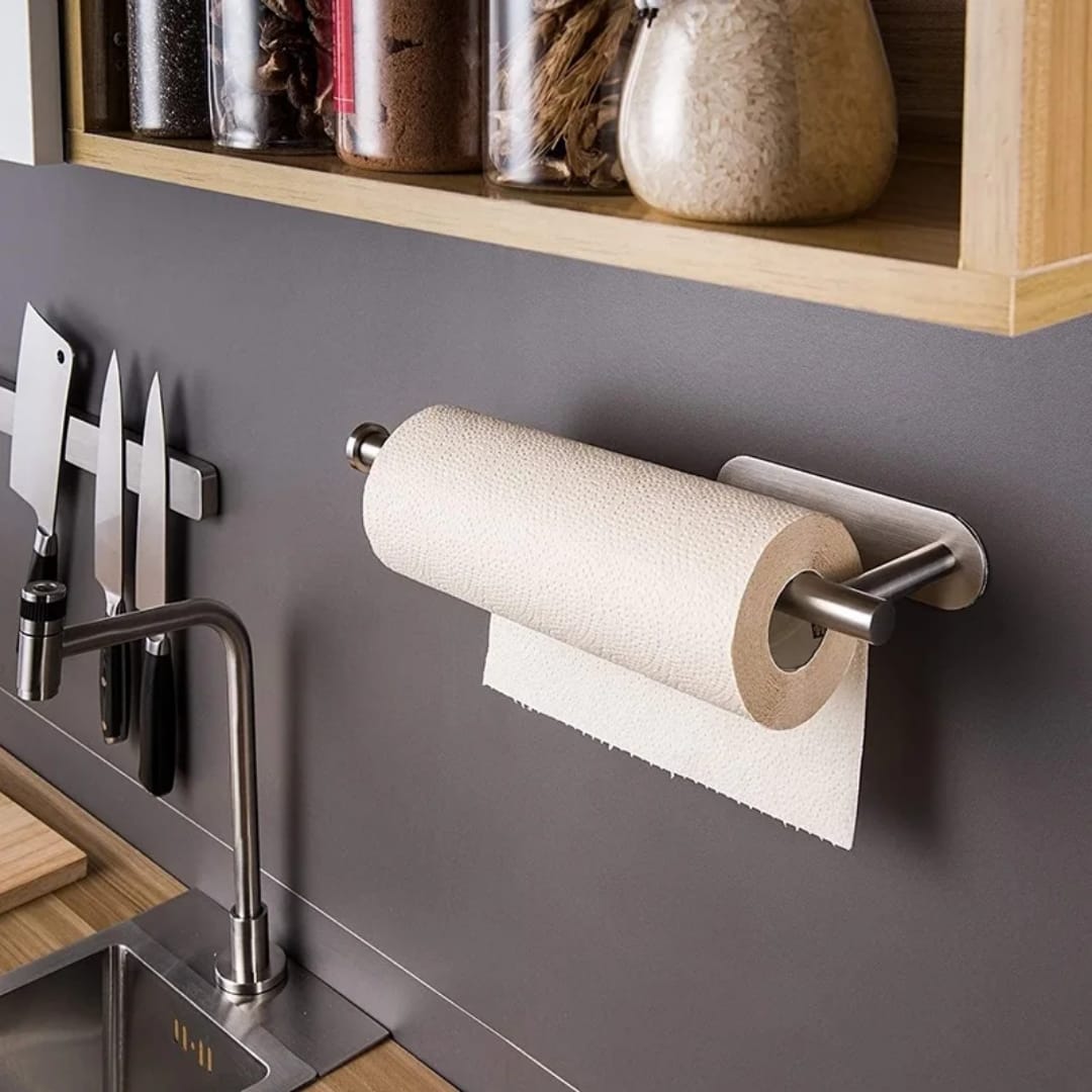 Stainless Wall Mounted Paper Towel Holder (Silver/Black)- Furaha Finds Kenya