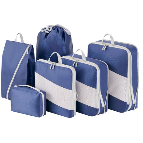 Furaha Finds 6pcs set compression travel bag made from waterproof polyester. Lightweight and space-saving packing cubes for organized and efficient travel