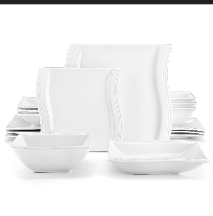 24pcs Ceramic Fancy Shapely White Dinner Set with Lines