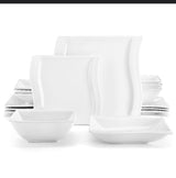 24pcs Ceramic Fancy Shapely White Dinner Set with Lines
