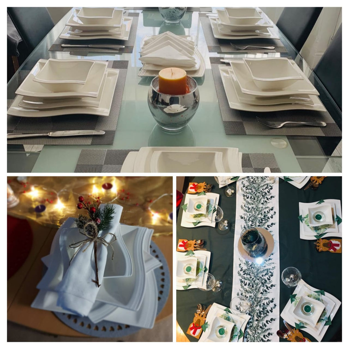 24pcs Ceramic Fancy Shapely White Dinner Set with Lines