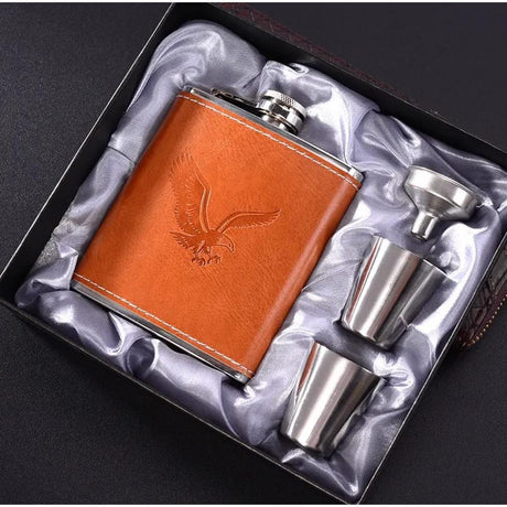 Leather Cover Whiskey Flask with Two Tot Glasses- Furaha Finds Kenya