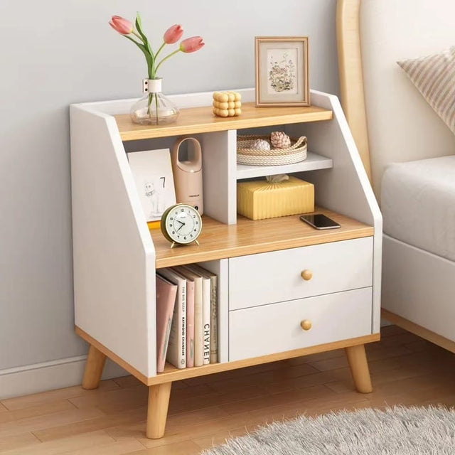Bedside Table with Compartments & Two Drawers