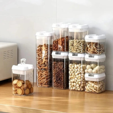 7 piece Transparent Acrylic Cereal Pantry Storage Containers Airtight & Stackable