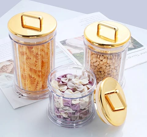 3pcs High Quality Luxury Golden Kitchen Storage Jars Set Acrylic Decorative Canisters