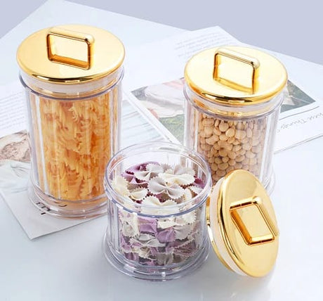 3pcs High Quality Luxury Golden Kitchen Storage Jars Set Acrylic Decorative Canisters- Furaha Finds Kenya