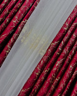3pcs Elegant Window Curtains Set with Sheer – Maroon with Thunder Patch Design (Height 2.5m)