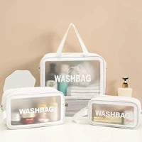 3pc Wash Bag Pouch Set with Wide Base Travel Accessories Toiletry Bags