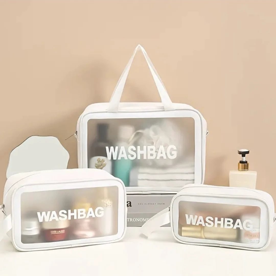 3pc Wash Bag Pouch Set with Wide Base Travel Accessories Toiletry Bags