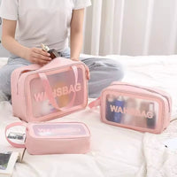 3pc Wash Bag Pouch Set with Wide Base Travel Accessories Toiletry Bags