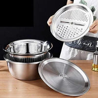 4PCS Set 304 Stainless Steel Bowl with Lid - Colander & Mixing Bowl 26cm Kitchen & Dining Colanders & Strainers