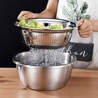 4PCS Set 304 Stainless Steel Bowl with Lid - Colander & Mixing Bowl 26cm Kitchen & Dining Colanders & Strainers