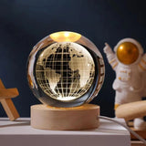 3D Earth Crystal LED Ball Night Lamp - Warm Light with USB Charger