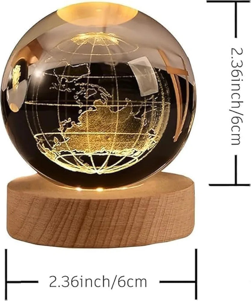 3D Earth Crystal LED Ball Night Lamp - Warm Light with USB Charger