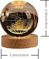 3D Earth Crystal LED Ball Night Lamp - Warm Light with USB Charger