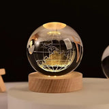3D Earth Crystal LED Ball Night Lamp - Warm Light with USB Charger