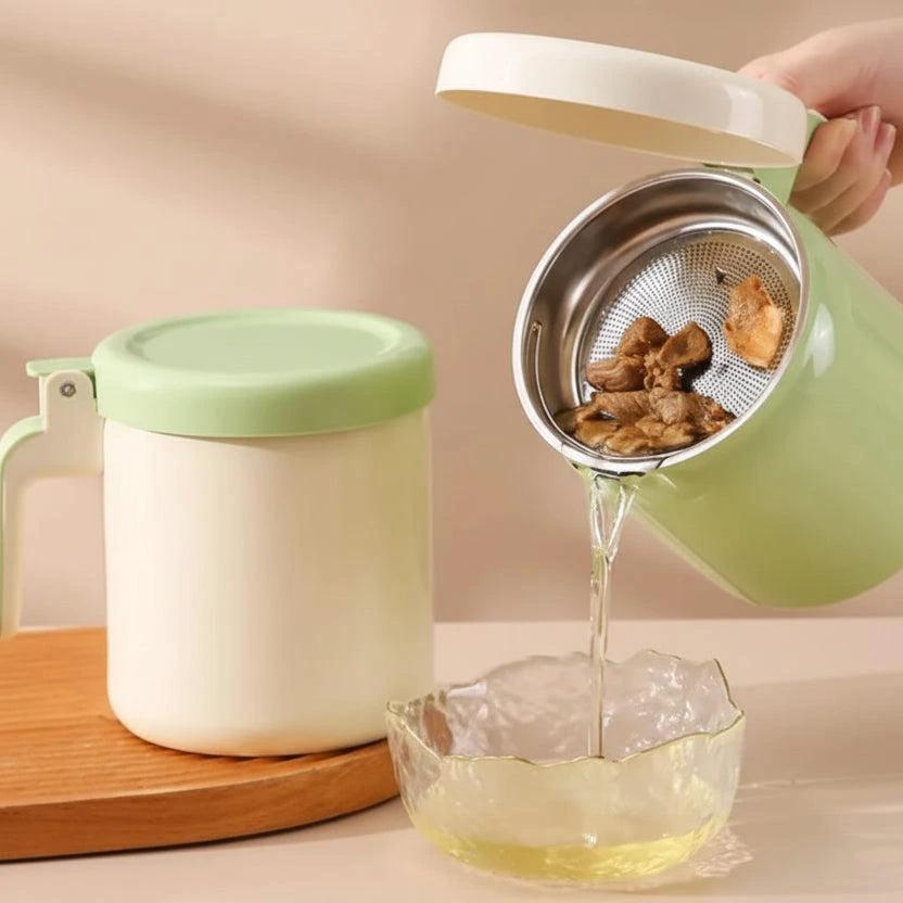 1.7L Stainless Steel Cooking Oil Filter Pot with Strainer Oil filter Oil Dispensers