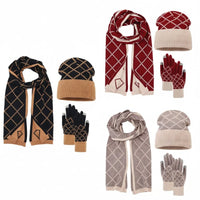 Cashmere 3-in-1 Winter Set Hat Scarf and Gloves with Fleece Lining Valentine Clothing Accessories