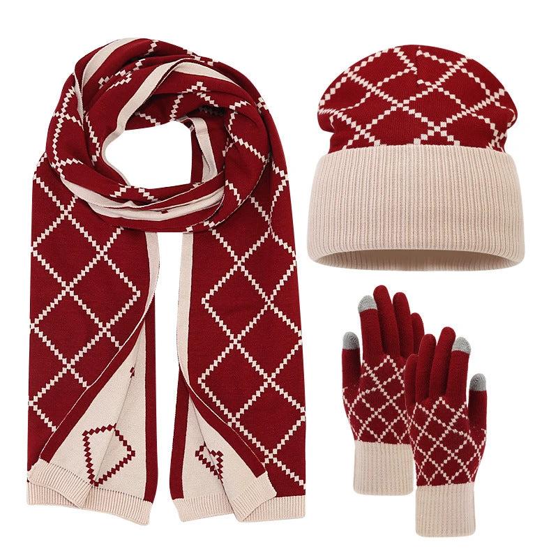 Cashmere 3-in-1 Winter Set Hat Scarf and Gloves with Fleece Lining Valentine Clothing Accessories
