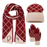 Cashmere 3-in-1 Winter Set Hat Scarf and Gloves with Fleece Lining Valentine Clothing Accessories