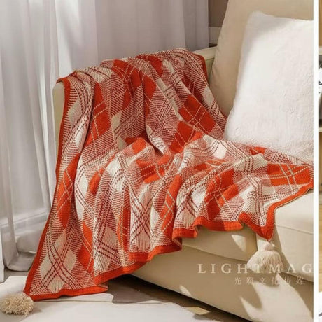 Nordic Bohemian Knitted Throw Blanket with Tassels