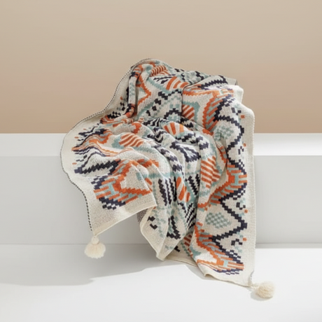 Nordic Bohemian Knitted Throw Blanket with Tassels