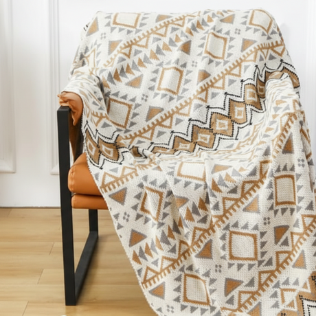 Nordic Bohemian Knitted Throw Blanket with Tassels